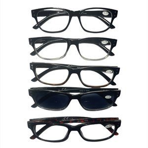 Vintage Rectangle Reading Glasses 5 pairs for Women Men Assorted colors (+1.75)
